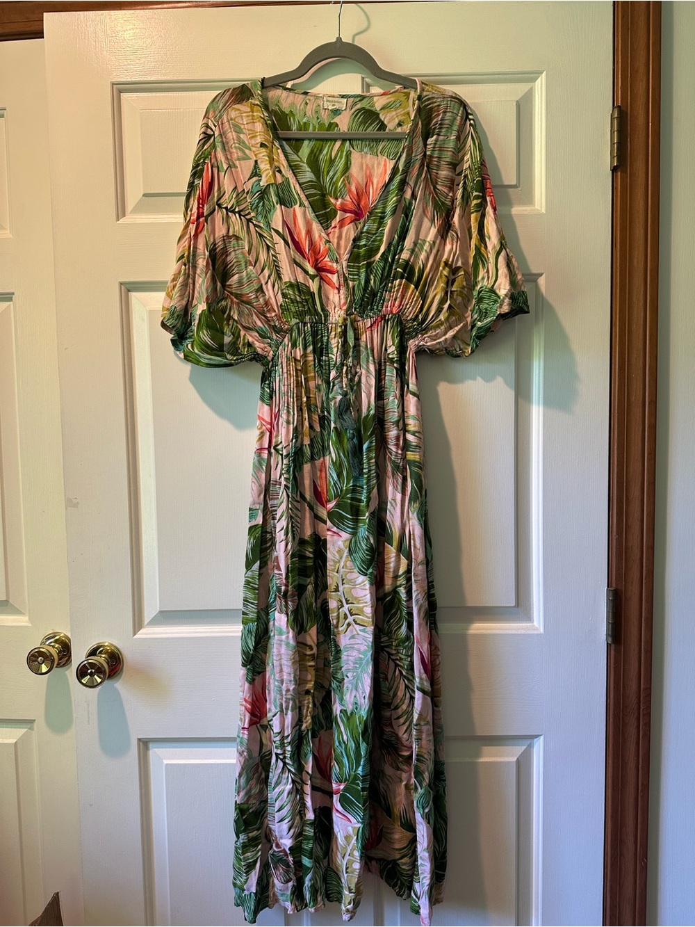 Cost Plus World Market Tropical Leaf & Floral Maxi Dress - Green, Pink